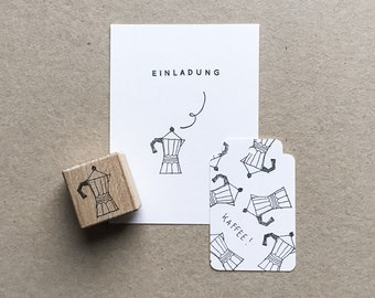 Rubber Stamp "Coffee" - hand drawn stamp with wooden base