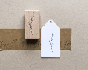 Rubber Stamp "Grass" - 12x53mm - hand drawn floral stamp with wooden base