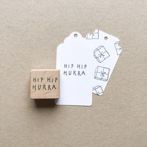 Rubber Stamp "Hip Hip Hurra" - hand drawn stamp with wooden base