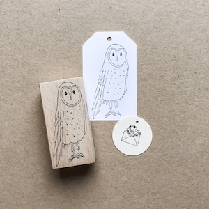 Rubber Stamp "Owl" - 35x64mm - hand drawn animal stamp with wooden base