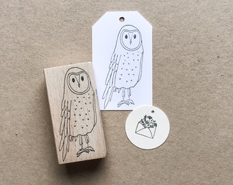 Rubber Stamp "Owl" - 35x64mm - hand drawn animal stamp with wooden base