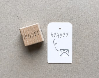 Rubber Stamp "Huhuuu" - 30x10mm hand drawn stamp with wooden base