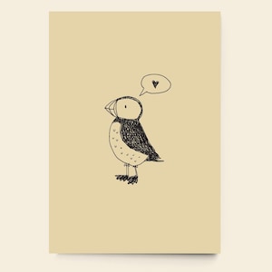 Postcard "Puffin Love" // recycled paper drawing friendship