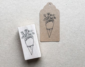 Rubber Stamp "Flowers To Go" - 29x56mm - hand drawn floral stamp with wooden base