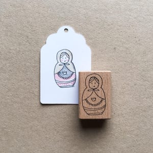 Rubber Stamp "Matrjoschka" - 39x24mm - hand drawn stamp with wooden base