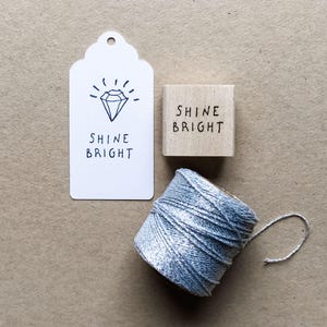 Rubber Stamp "Shine bright" - 25x12mm - hand drawn stamp with wooden base