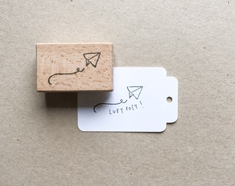 Rubber Stamp "Paper Plane" - 11x38mm - hand drawn stamp with wooden base