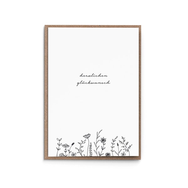 Greeting Card "Herzlichen Glückwunsch" (German) - congratulations modern fresh sketch universal