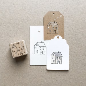 Rubber Stamp Medium House 27x30mm hand drawn house stamp with wooden base image 3