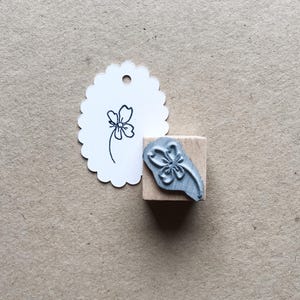Rubber Stamp "Strawberry Blossom" - 17x16mm - hand drawn mini stamp with wooden base