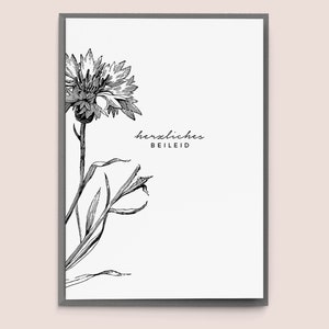 Modern floral Condolence Card (German) - Condolences Typography black and white Flower vintage Grief Sympathy funeral