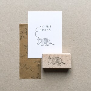 Rubber Stamp "Armadillo" - 12x53mm - hand drawn animal stamp with wooden base