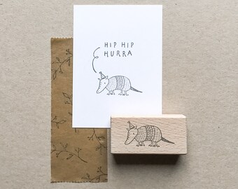 Rubber Stamp "Armadillo" - 12x53mm - hand drawn animal stamp with wooden base