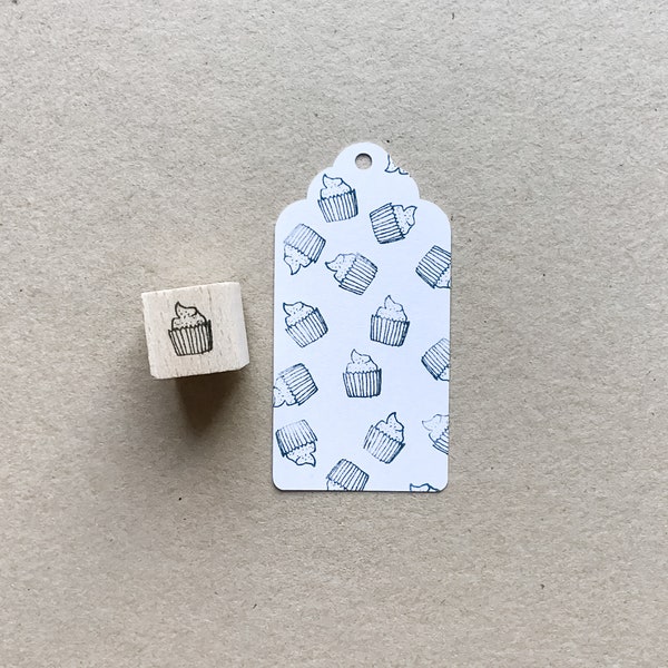 Rubber Stamp "Cupcake" - hand drawn mini stamp with wooden base