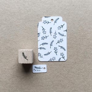 Rubber Stamp "Holiday Branch" - 14x8mm // hand drawn mini stamp with wooden base