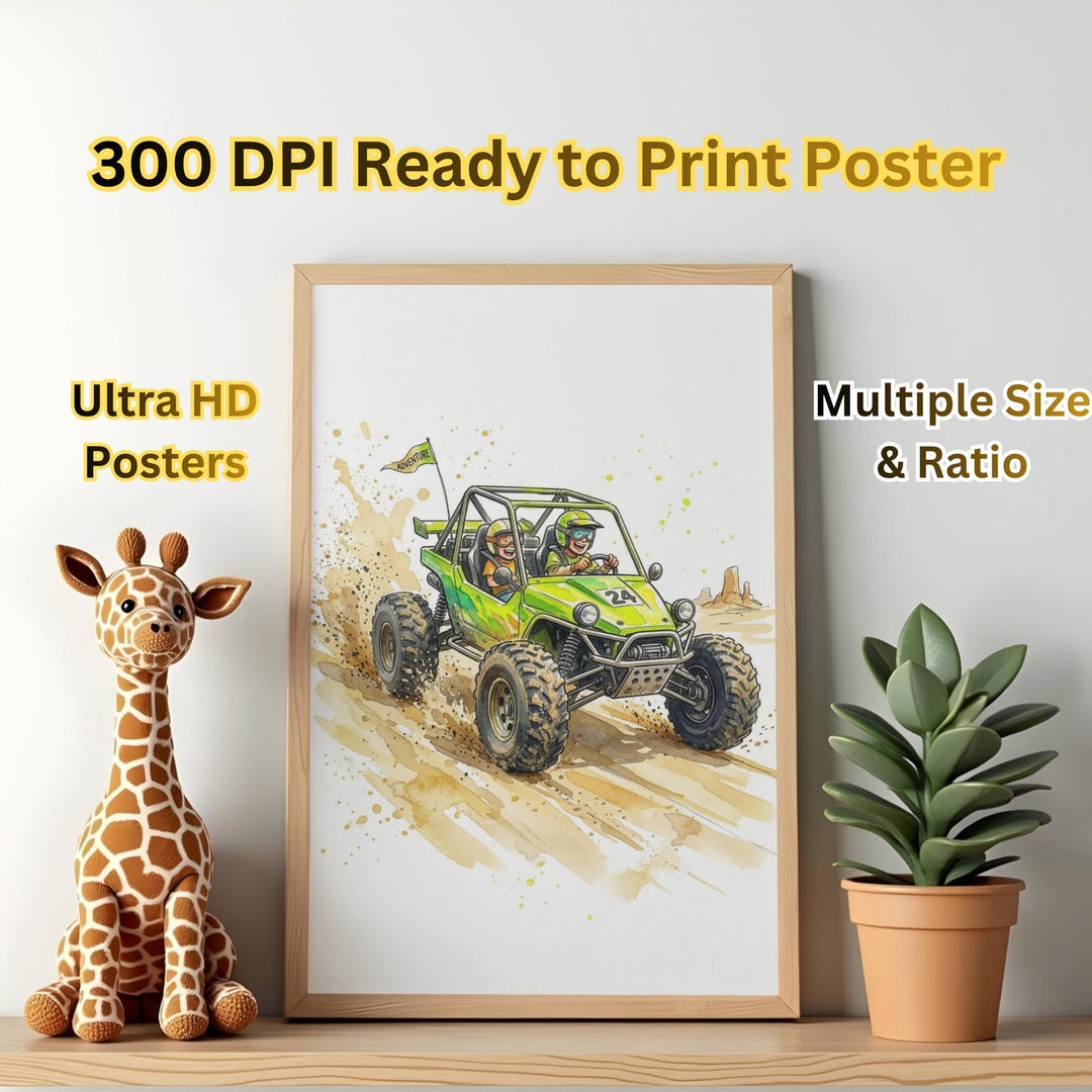 Watercolor Dune Buggy Print, Lime Green Car Art, Boys Room Decor ...