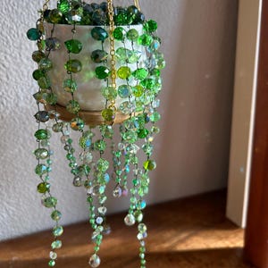 Whimsical String of Pearls - Sparkling Briolette Botanical Suncatcher - hanging ceramic pot (Made To Order)