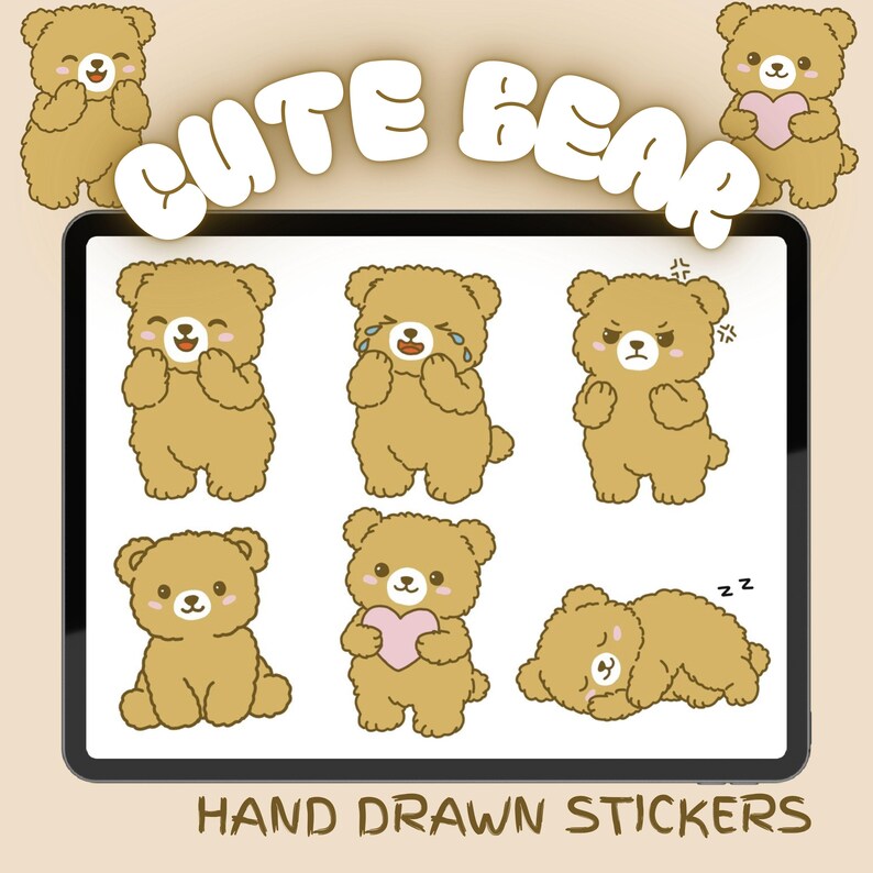 Cute Bear Sticker Pack, Kawaii Bear Stickers, Goodnotes Stickers ...
