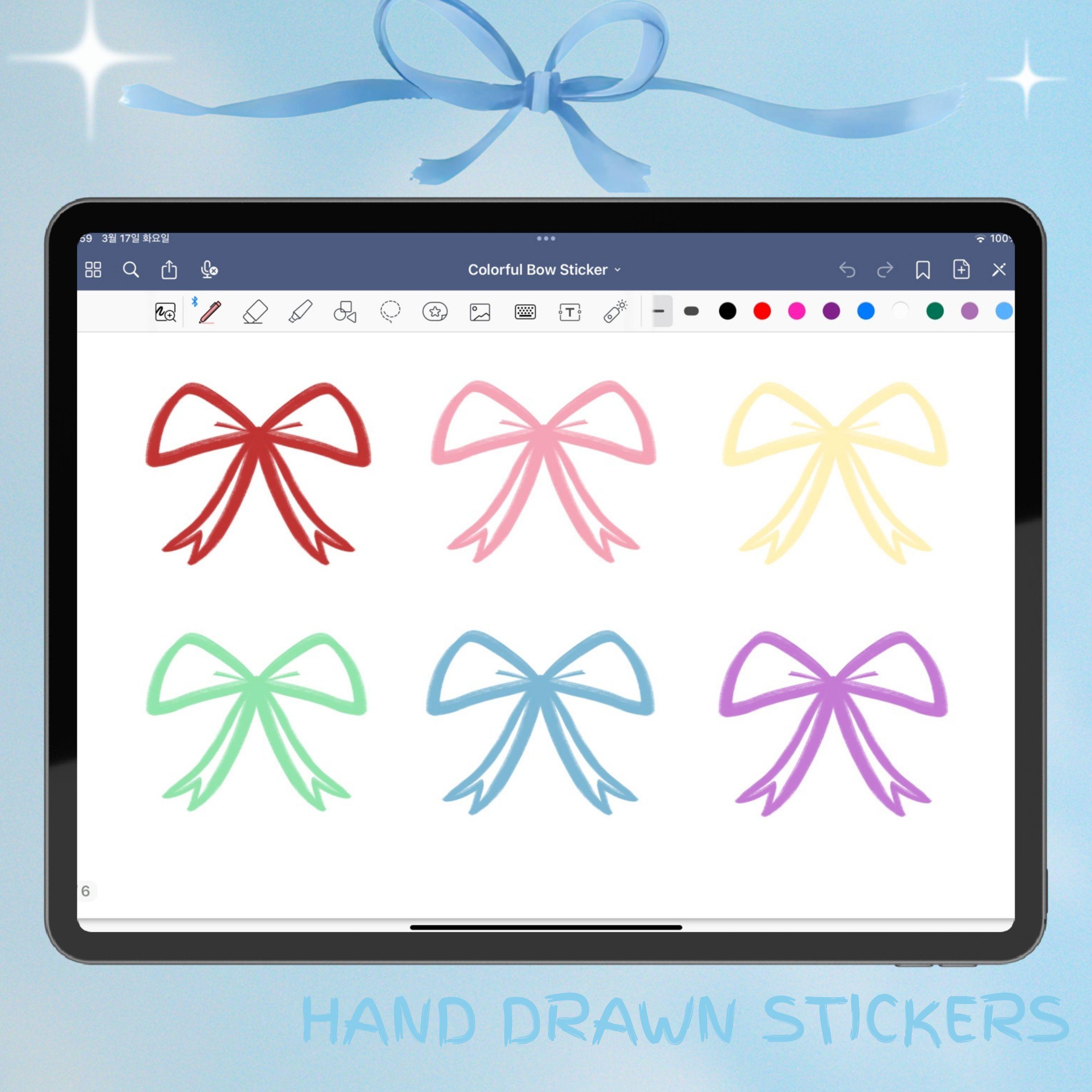 Colorful Bow Sticker Pack PNG | Cute Ribbon Stickers for Goodnotes ...
