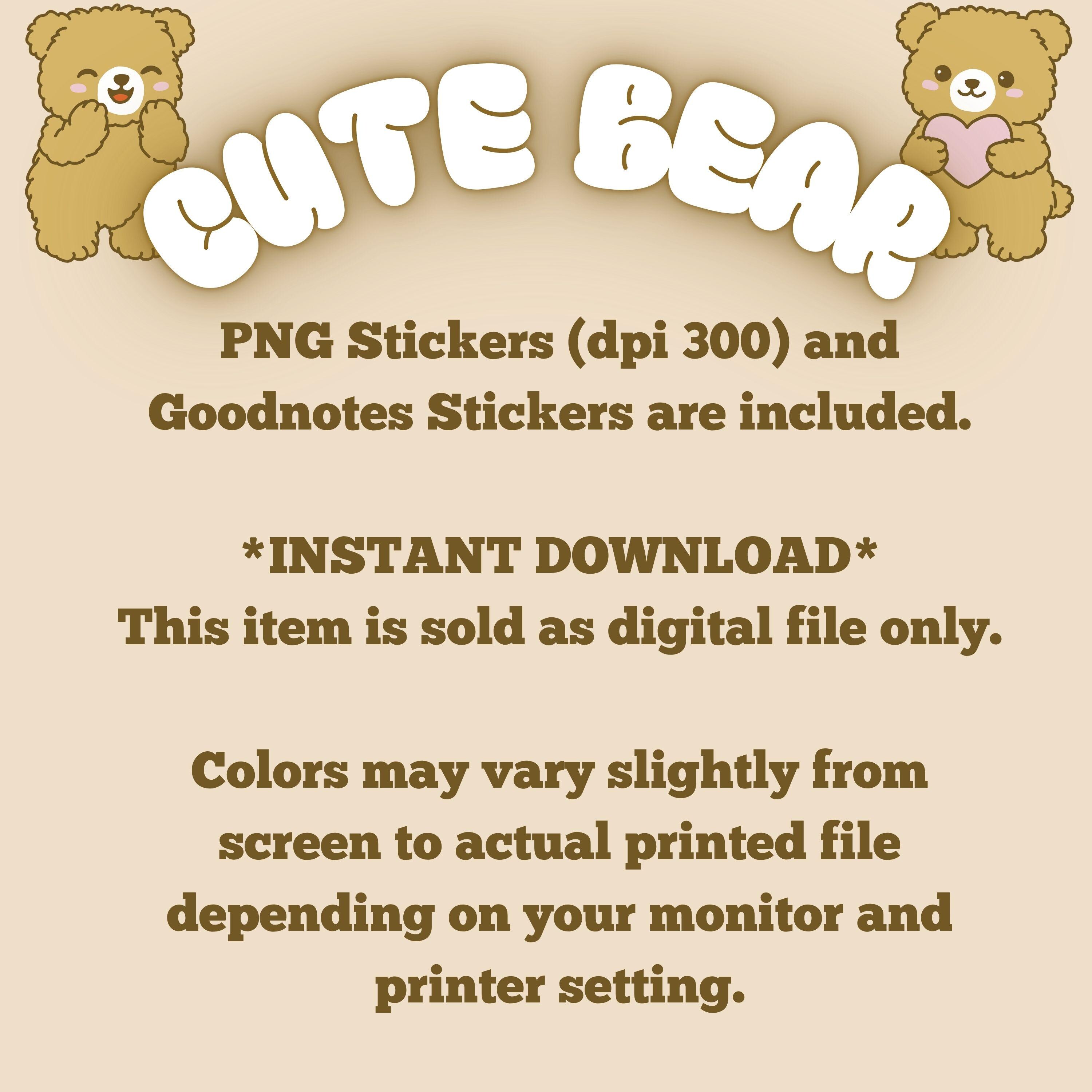 Cute Bear Sticker Pack, Kawaii Bear Stickers, Goodnotes Stickers ...