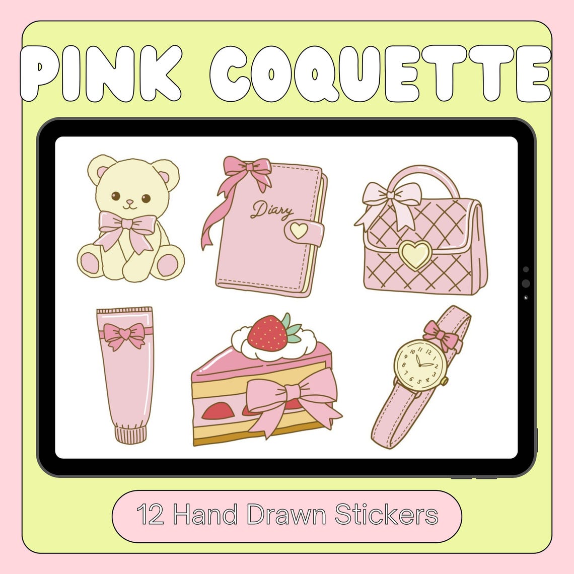 Pink Coquette Sticker Pack | Cute Girly Aesthetic PNG Stickers | Ribbon ...