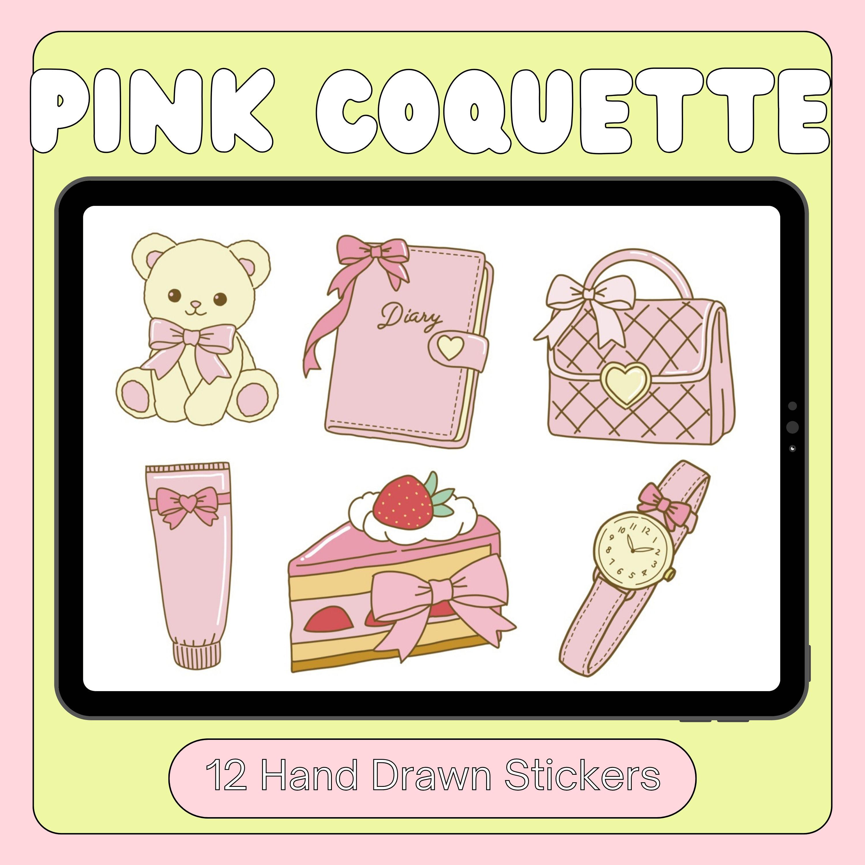 Pink Coquette Sticker Pack | Cute Girly Aesthetic PNG Stickers | Ribbon ...