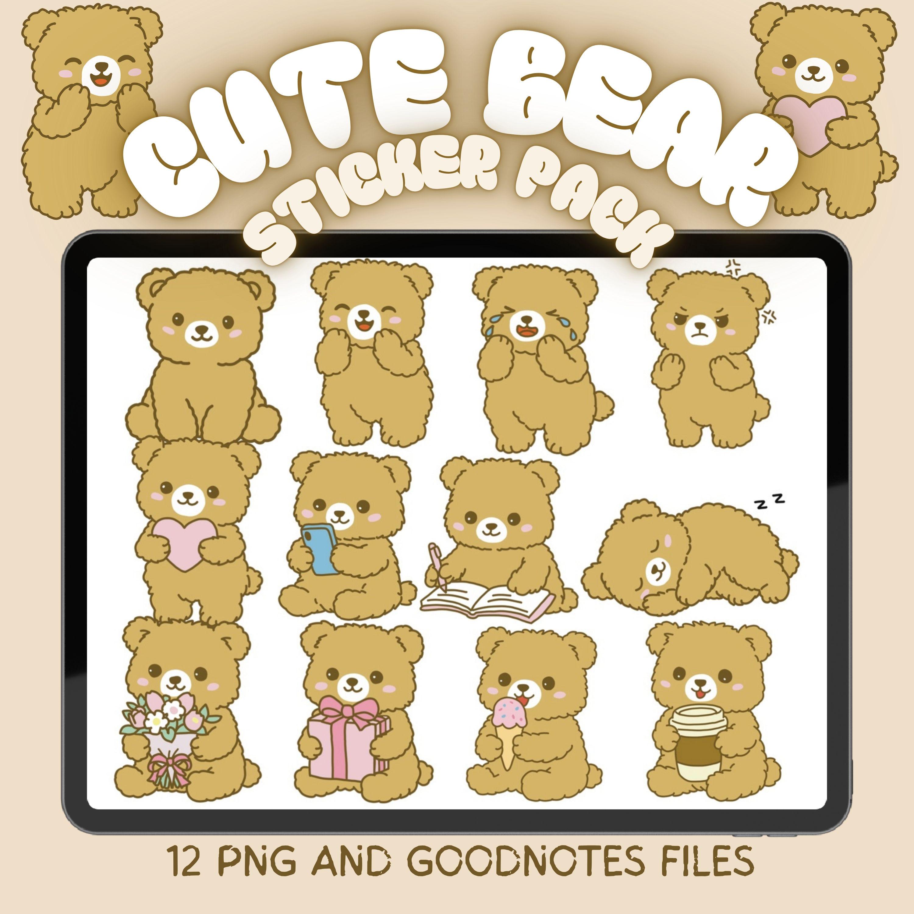 Twm Sticker Cute Bear Sticker Pack, Kawaii Bear Stickers, Goodnotes Stickers ...