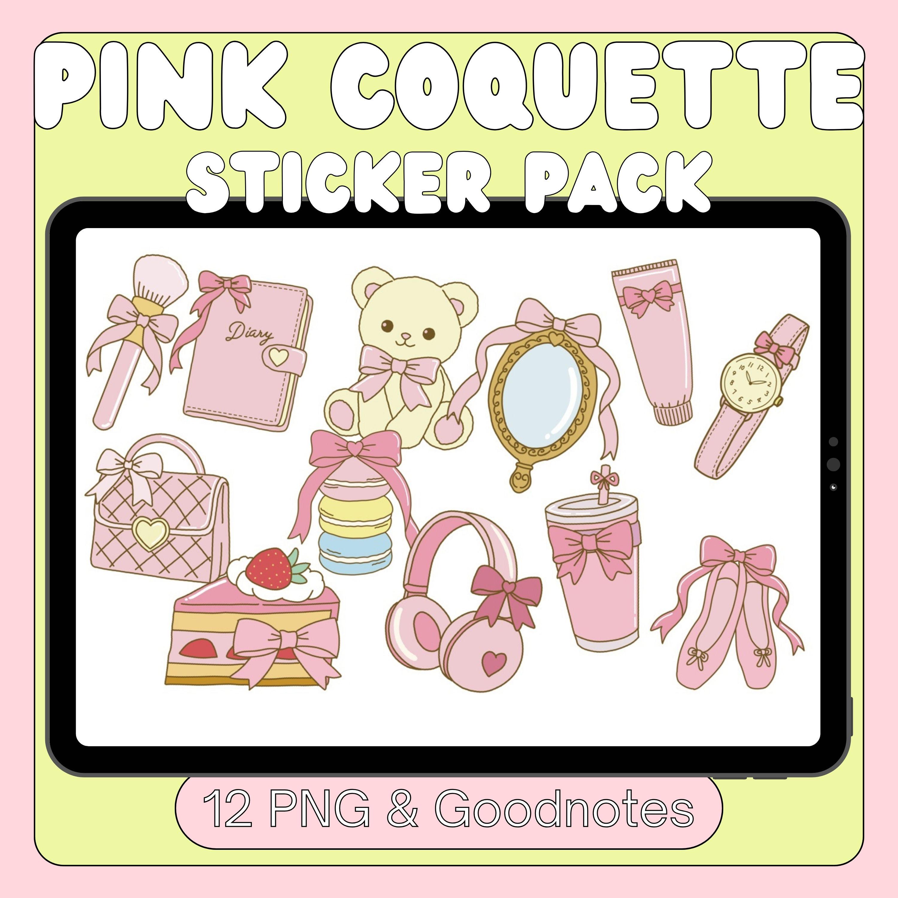 Pink Coquette Sticker Pack | Cute Girly Aesthetic PNG Stickers | Ribbon ...