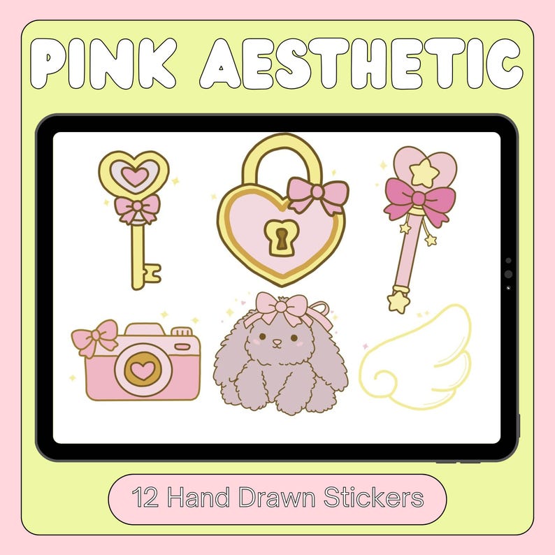 Sweet Girly Pink Aesthetic Sticker Pack (12 PNG) - Etsy