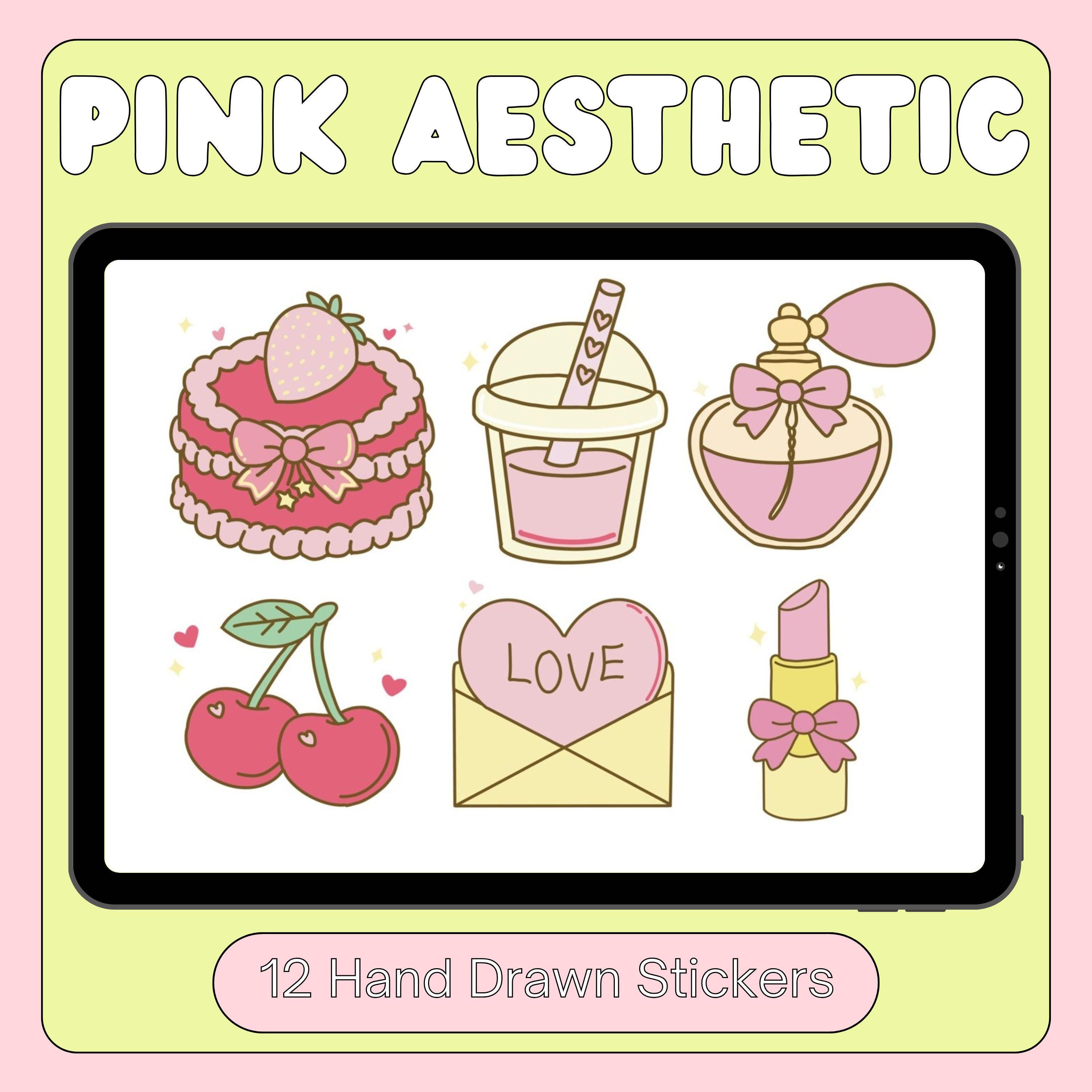 Sweet Girly Pink Aesthetic Sticker Pack (12 PNG) - Etsy