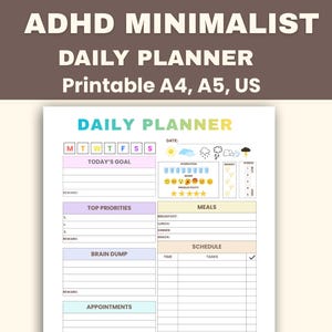 Minimalist ADHD Daily Planner, Simple Productivity (Printable PDF)