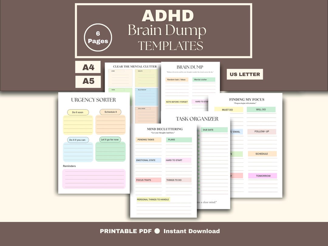 ADHD Brain Dump Templates for Women | Mental Declutter Productivity ...