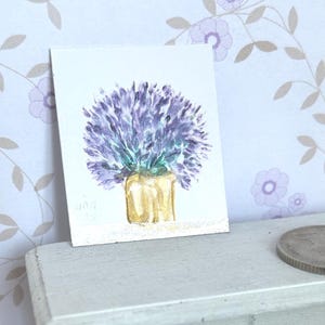 Dolls house Lavender flower vase Modern Miniature Dollhouse picture OOAK original art
