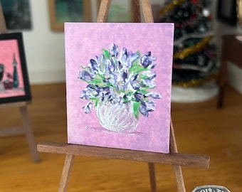 Dollhouse purple flower pot Painting Original Miniature Art