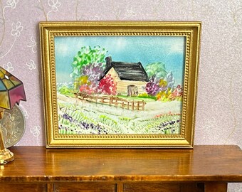 Dollhouse  Miniature framed painting  Cottage Landscape Dolls house Collectible Miniature Art