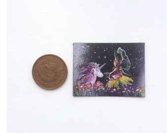 Unicorn Fairy Garden Original miniature art Dolls House Painting Dollhouse