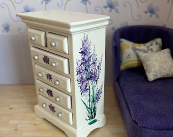 Lavender dollhouse furniture Chester draws hand painted original art 1:12th scale unique vintage style shabby chic