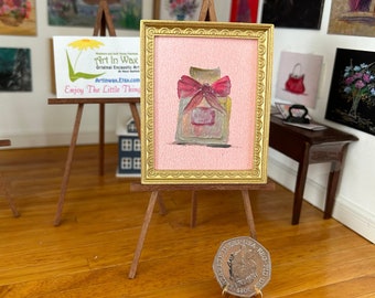 Dollhouse modern miniature painting perfume bottle part of my new Pink Art Exhibition