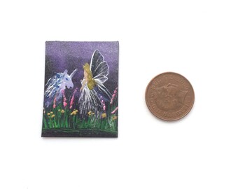 Unicorn Fairy Garden Original miniature art Dolls House Painting Dollhouse