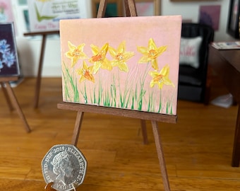 Dollhouse modern miniature. Flowers Daffodil   painting in an abstract style original 112th Scale