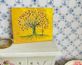 Tree of life modern miniature art painting. Original dollhouse art by Hazel Rayfield