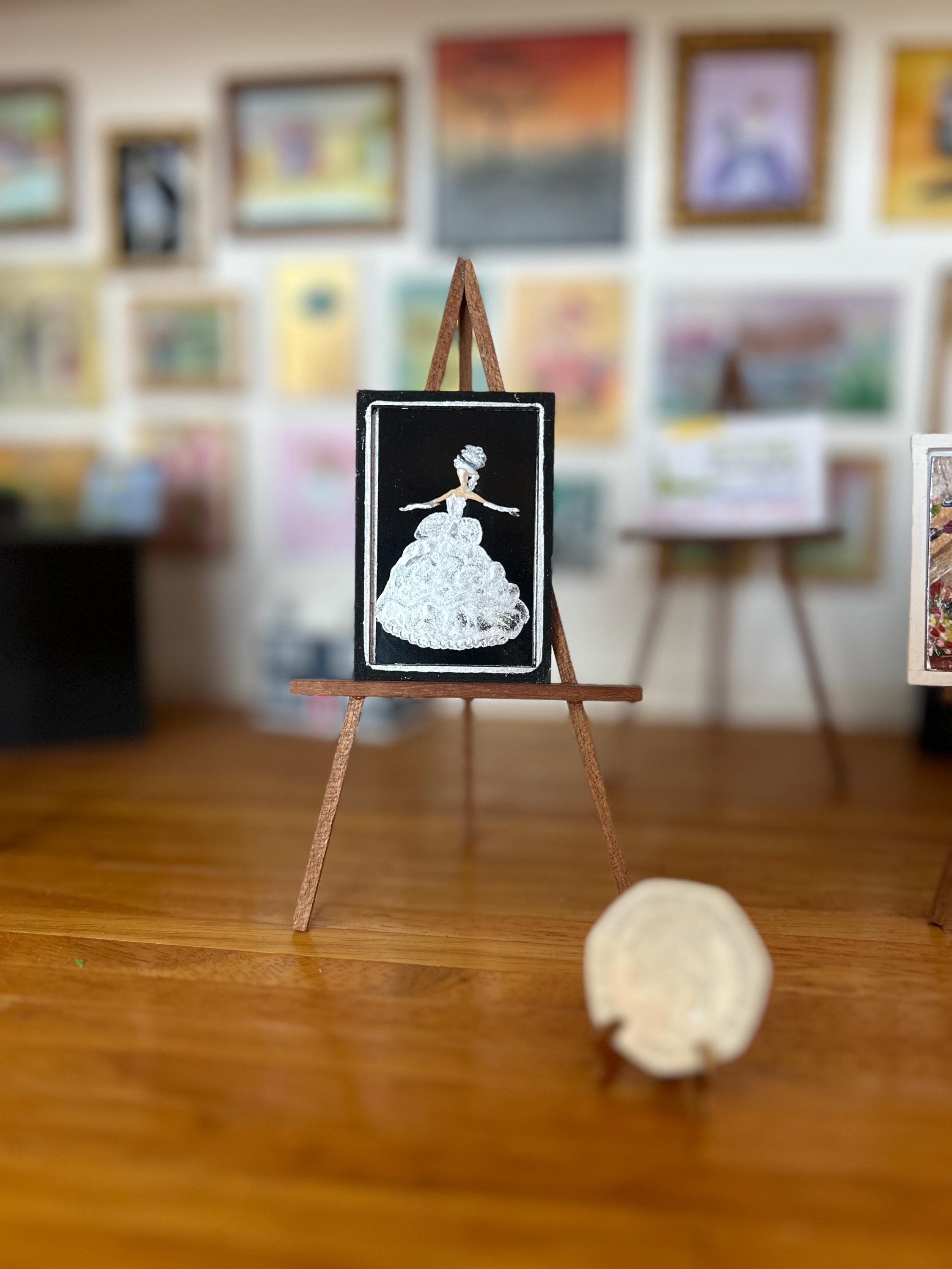 Dolls house lady in a Cinderella style dress  miniature framed  original dollhouse art painting
