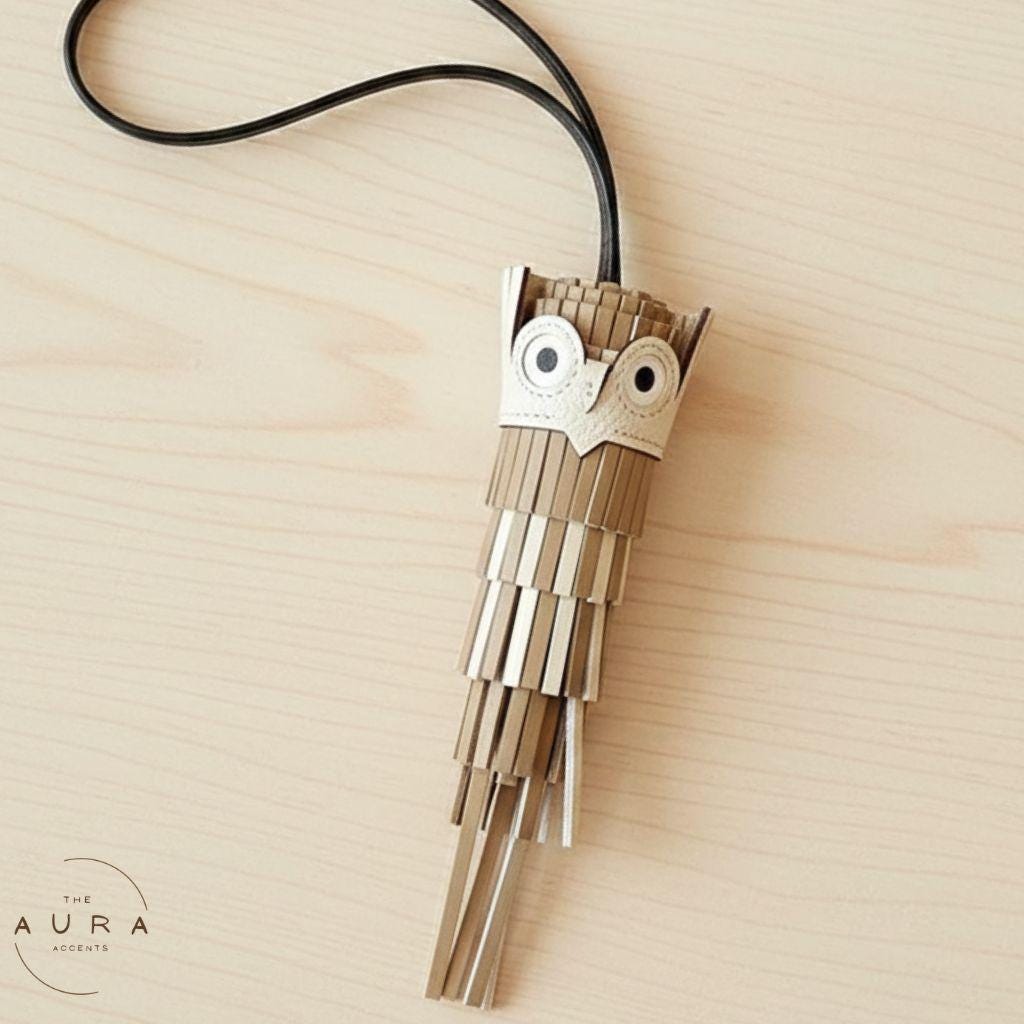 Tassel Owl Bag Charm – Genuine Cowhide Leather Accessory