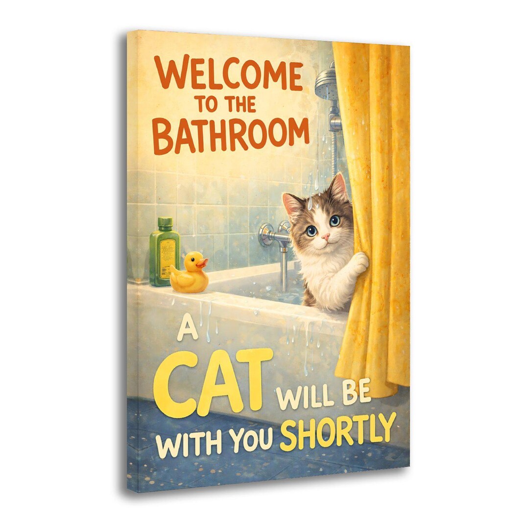 Funny Bathroom Cat Wall Art – Kitten Canvas Decor - Etsy