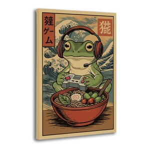 Ukiyo-E Gamer Groda Väggkonst, Vintage Japansk Wave Frog Ramen Retro Spelkontroll Tryck, Cool Tonårs Spelrum Kök Dekor Poster