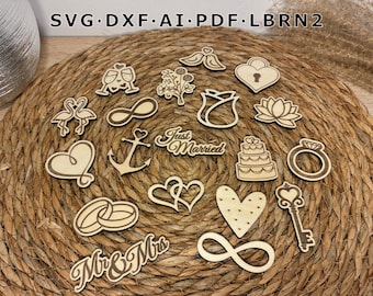 SVG laser file wedding scatter decoration made of wood / table confetti wedding decoration / table decoration wedding table / Mr & Mrs / engagement, wedding ceremony, rings