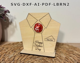 Lasergesneden afbeelding van een Vaderdagshirt met een chocoladebal (SVG) / Praline / DIY-cadeau voor papa / Houten chocoladehouder / voor Lindt Lindor / Lasersnijden