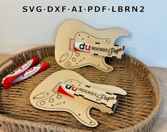 Lasergesneden Duplo-doos voor Vaderdag (SVG) / Duplo-chocoladeverpakking / Vaderdagcadeau: gitaar / Chocoladereepdoos / Lasergesneden cadeau voor papa