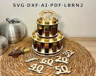 SVG laser file birthday cake with Merci chocolates / 2-tier cake / holder for Merci chocolate bars / wedding / gift for mom, dad