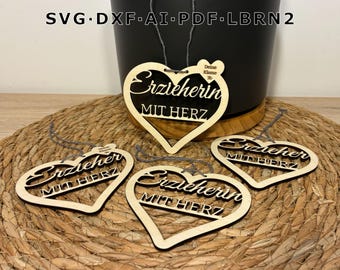 SVG laser file of a kindergarten teacher with a heart / Kindergarten farewell / Farewell gift for a teacher / End-of-school gift / Daycare farewell gift